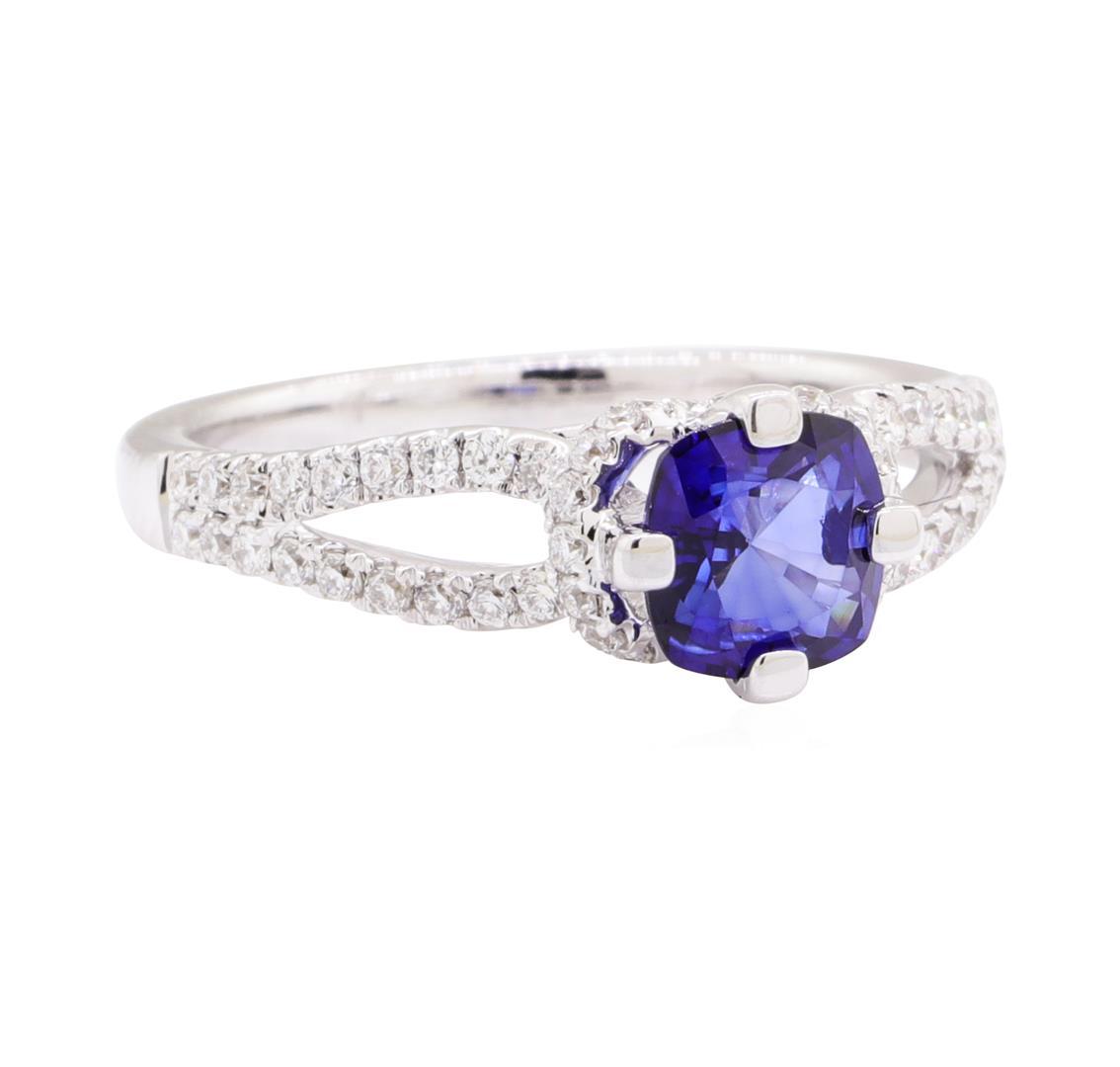 1.42 ctw Sapphire And Diamond Ring - 18KT White Gold