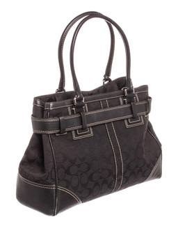 Coach Black Monogram Canvas Leather Medium Shoulder Handbag