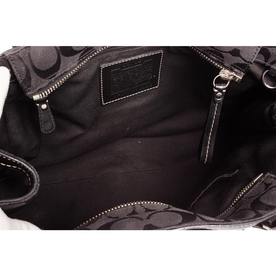 Coach Black Monogram Canvas Leather Medium Shoulder Handbag