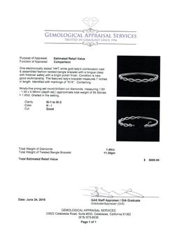 1.45 ctw Diamond Bangle Bracelet - 14KT White Gold