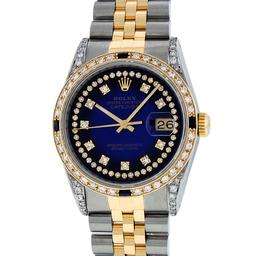 Rolex Mens 2 Tone 14K Lugs Blue Vignette Diamond String & Sapphire Datejust Wris