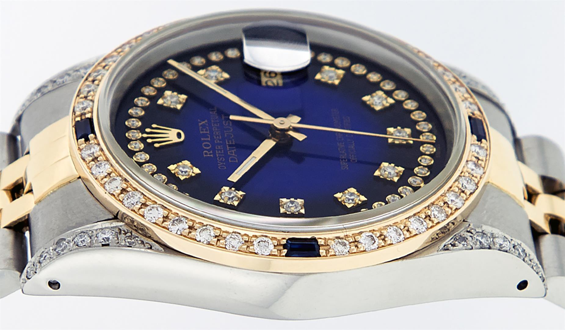 Rolex Mens 2 Tone 14K Lugs Blue Vignette Diamond String & Sapphire Datejust Wris