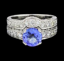 2.50 ctw Tanzanite And Diamond Ring And Attached Band - Platinum