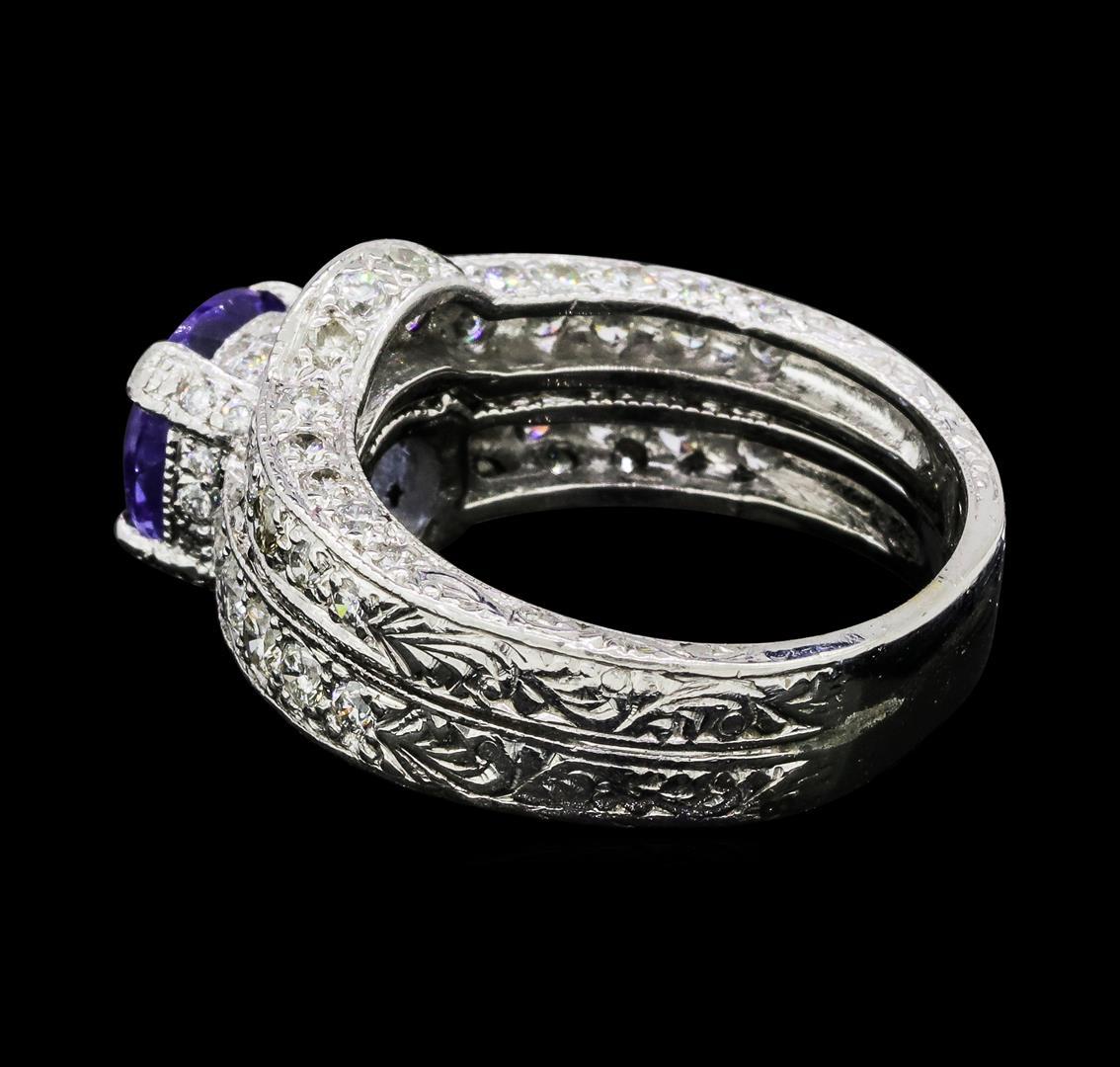 2.50 ctw Tanzanite And Diamond Ring And Attached Band - Platinum