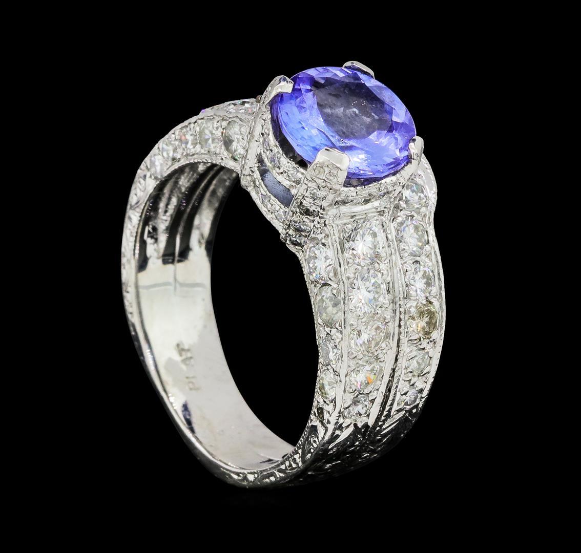 2.50 ctw Tanzanite And Diamond Ring And Attached Band - Platinum