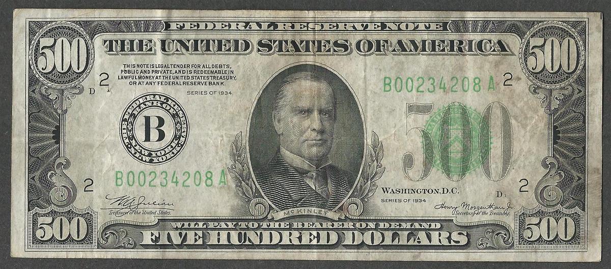 1934 $500 Federal Reserve Note New York