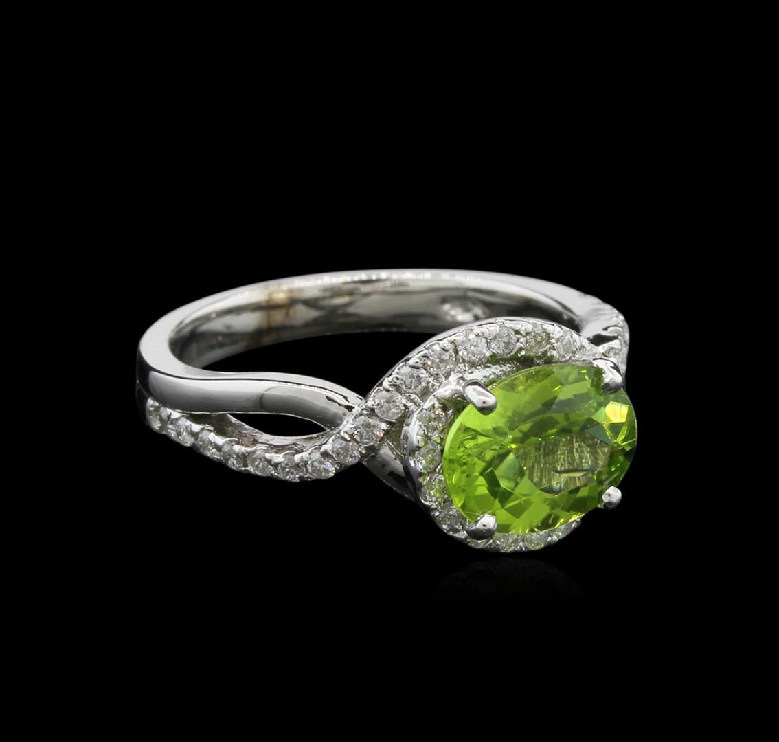 1.82 ctw Peridot and Diamond Ring - 14KT White Gold