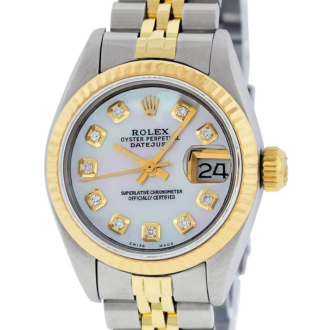 Rolex Ladies 2 Tone 14K MOP Diamond 26MM Datejust Wristwatch