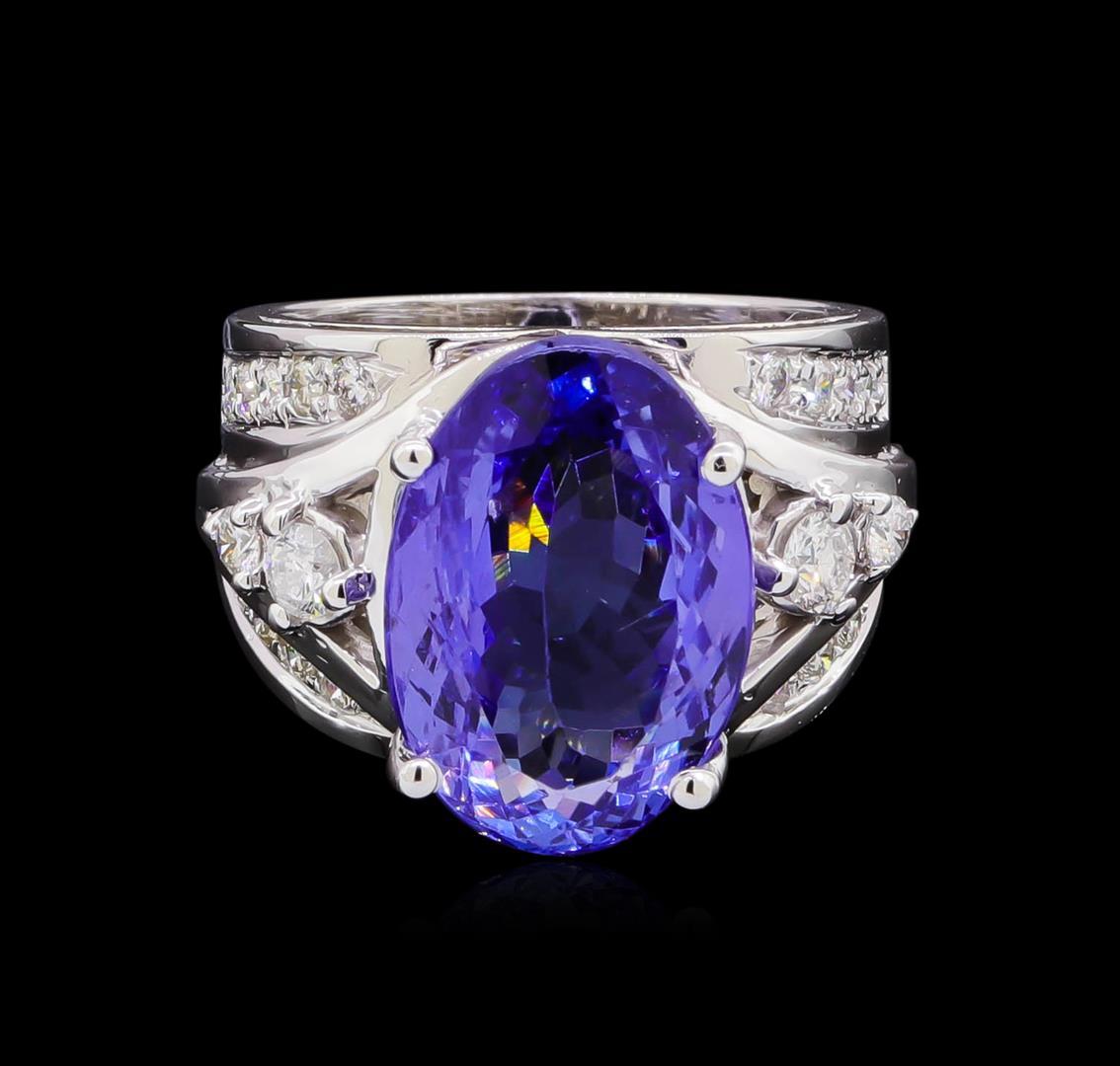 8.85 ctw Tanzanite and Diamond Ring - 14KT White Gold