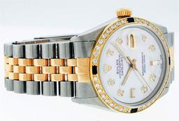 Rolex Mens 2 Tone 14K Mother Of Pearl Diamond & Sapphire Datejust Wristwatch