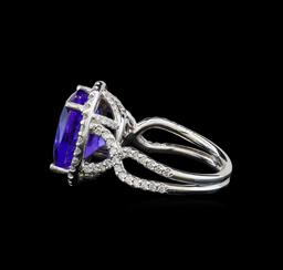 GIA Cert 8.82 ctw Tanzanite and Diamond Ring - 14KT White Gold