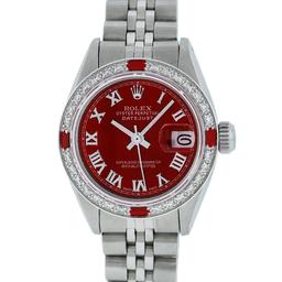 Rolex Ladies Stainless Steel Red Diamond & Ruby Datejust Wristwatch