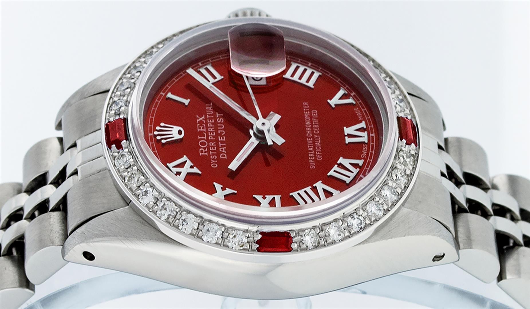 Rolex Ladies Stainless Steel Red Diamond & Ruby Datejust Wristwatch