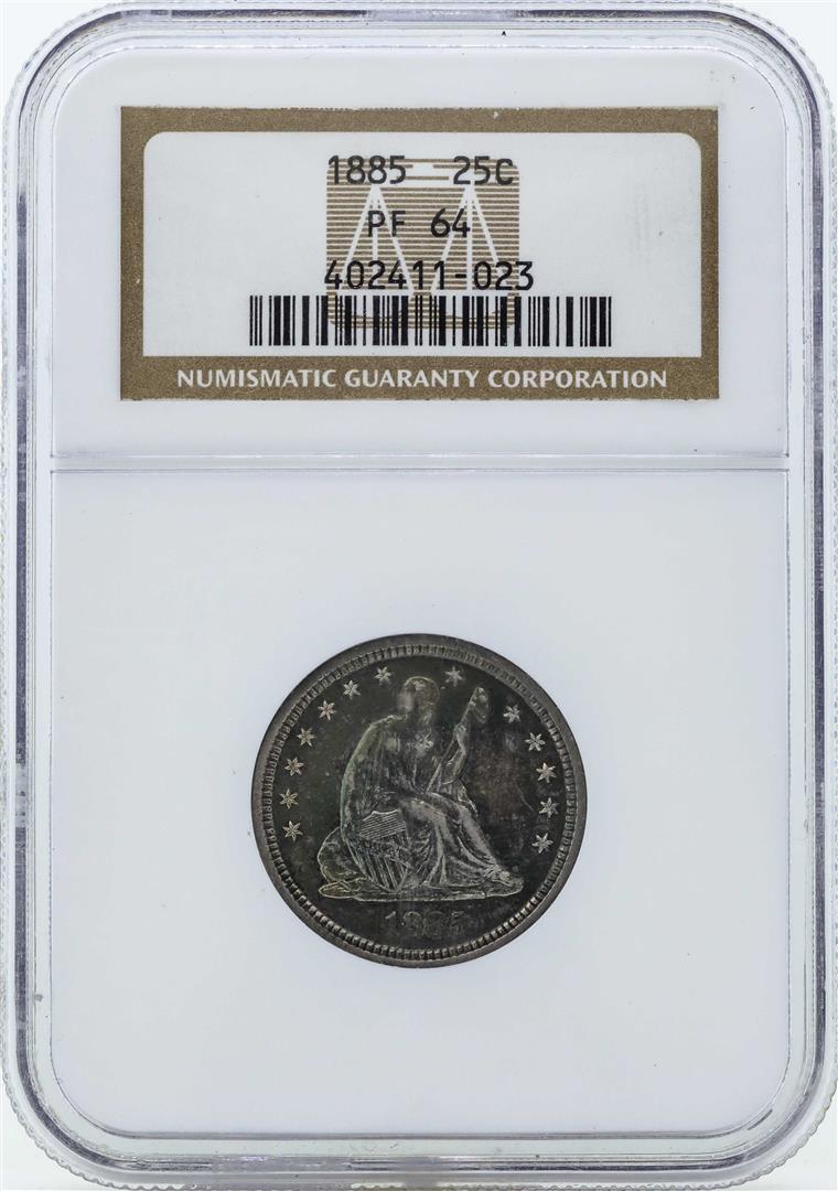 1885 Seated Liberty Proof Quarter Coin NGC PF64