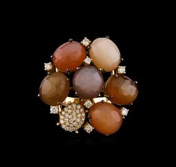 25.14 ctw Sunstone and Diamond Ring - 18KT Yellow Gold