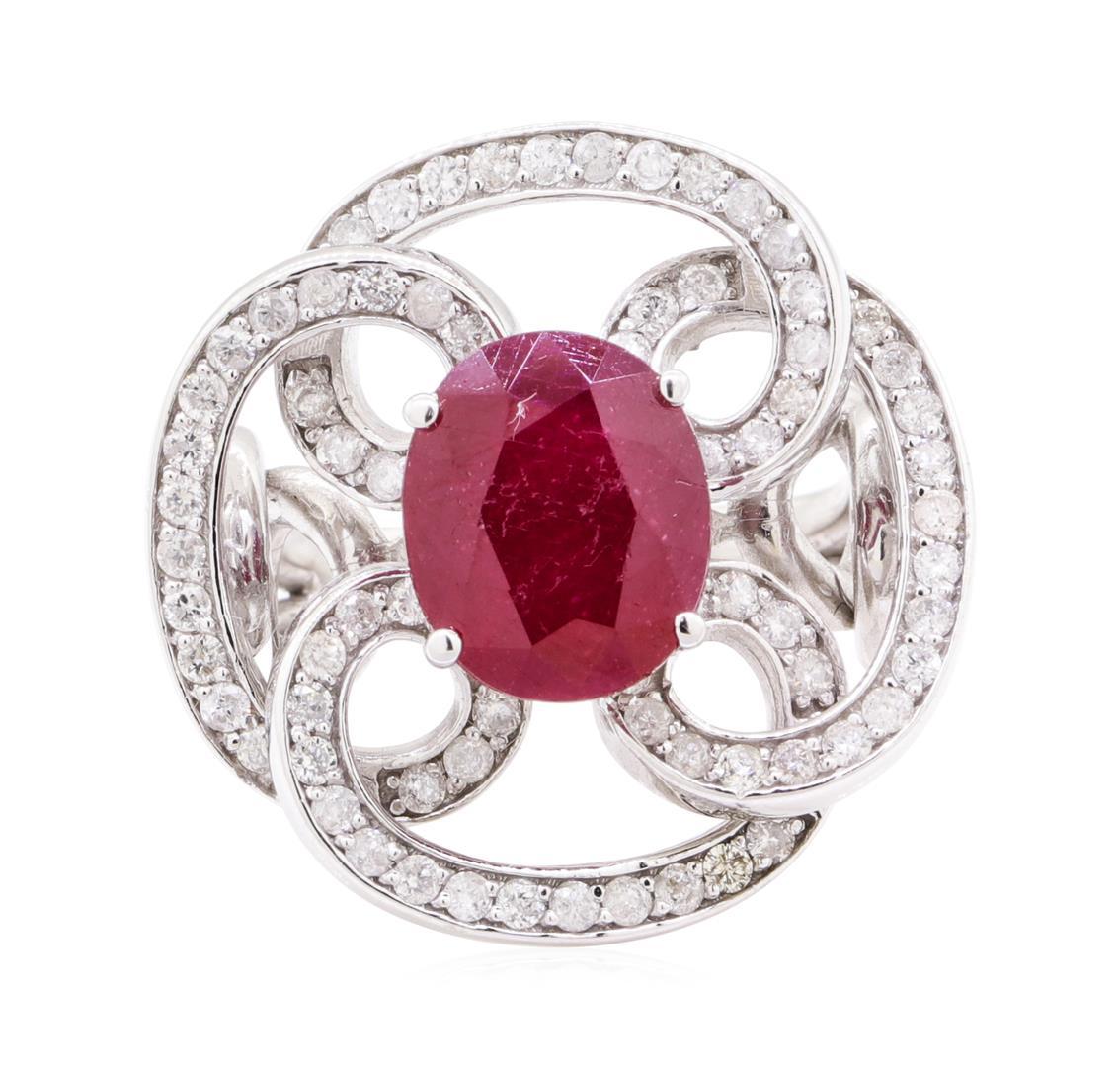 5.78 ctw Ruby And Diamond Ring - 14KT White Gold