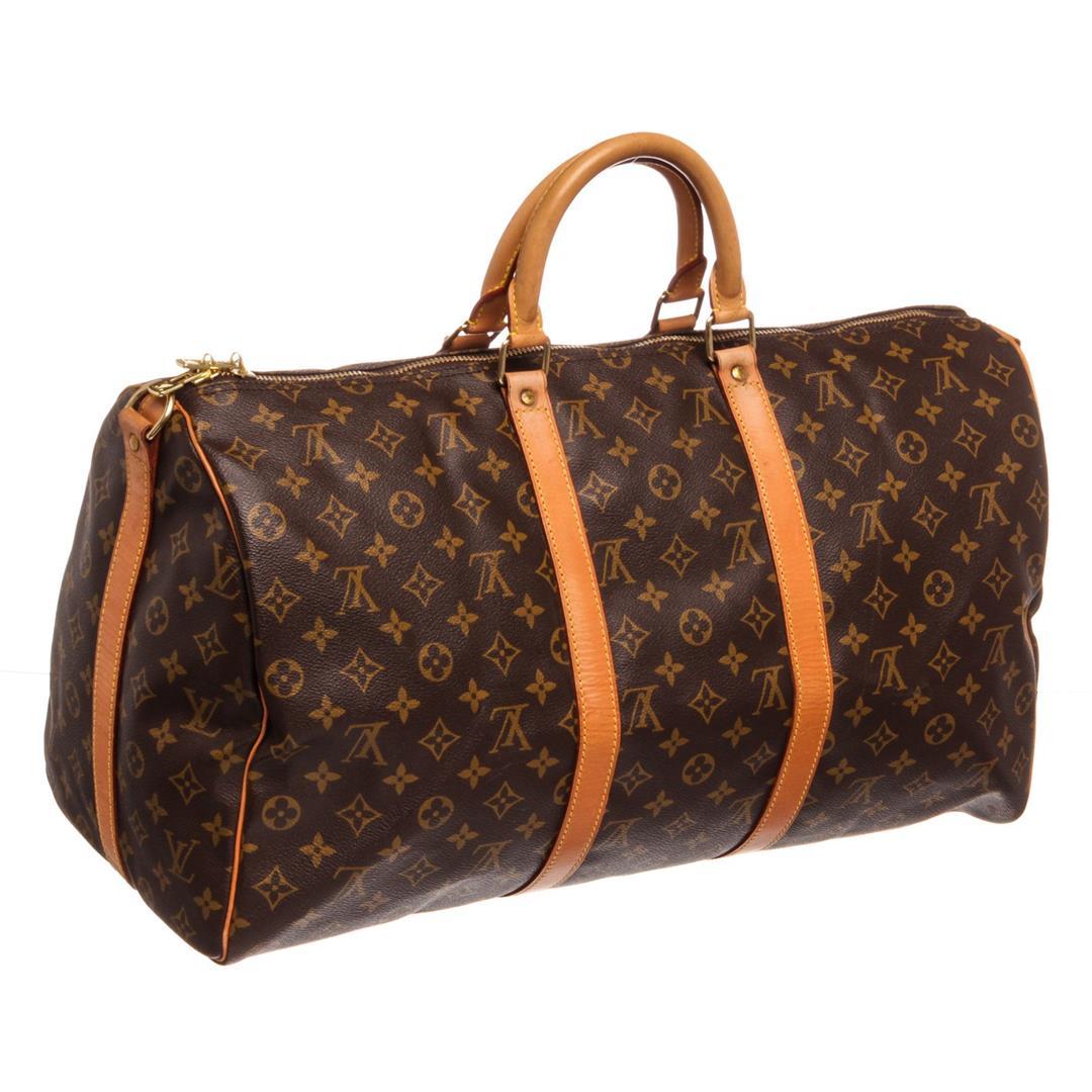 Louis Vuitton Monogram Canvas Leather Keepall 50 cm Bandouliere Duffle Bag