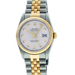 Rolex Mens 2 Tone 14K Silver Diamond 36MM Datejust Wriswatch