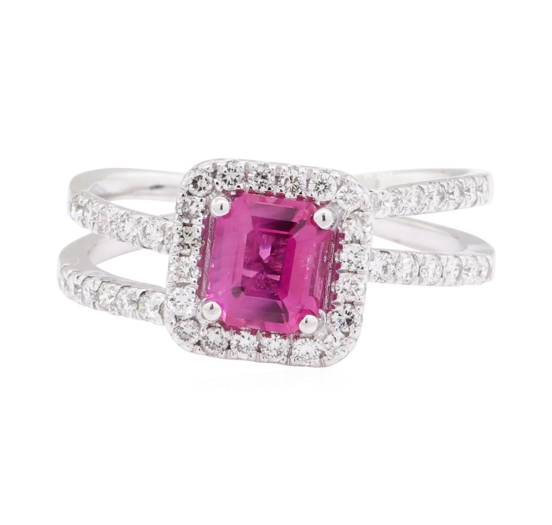 1.76 ctw Pink Sapphire And Diamond Ring - 14KT White Gold