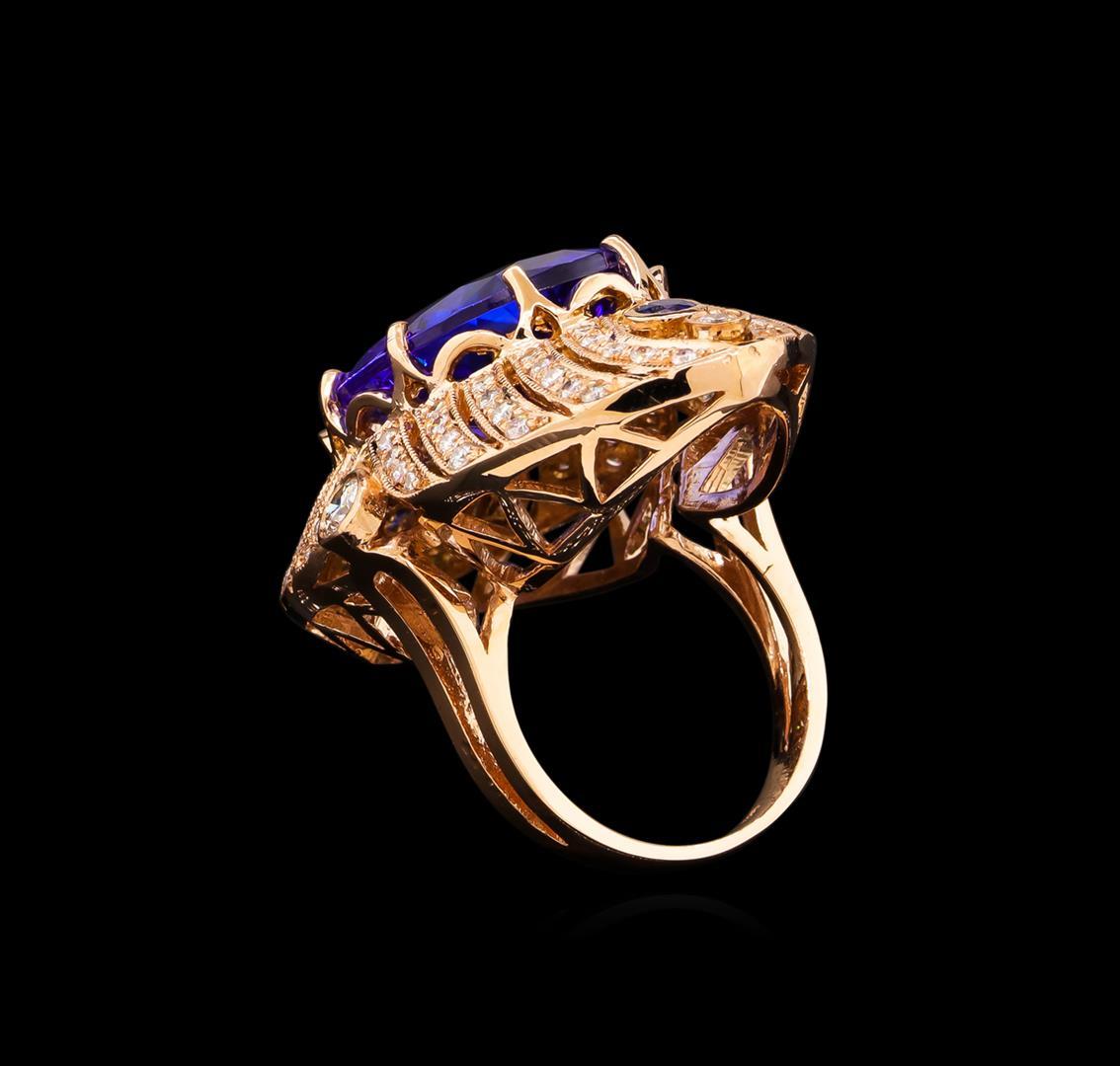 15.02 ctw Tanzanite, Sapphire and Diamond Ring - 14KT Rose Gold