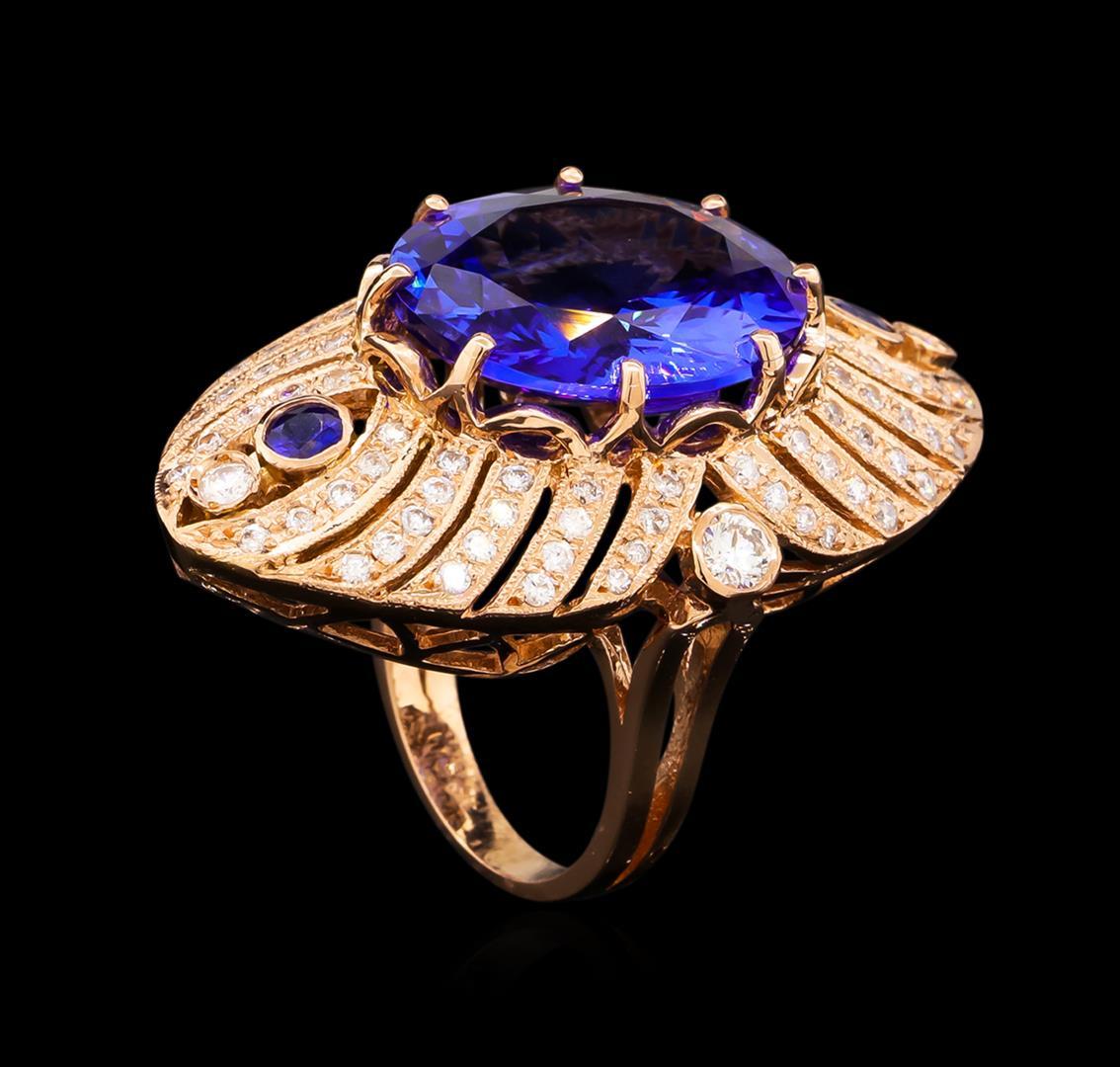 15.02 ctw Tanzanite, Sapphire and Diamond Ring - 14KT Rose Gold