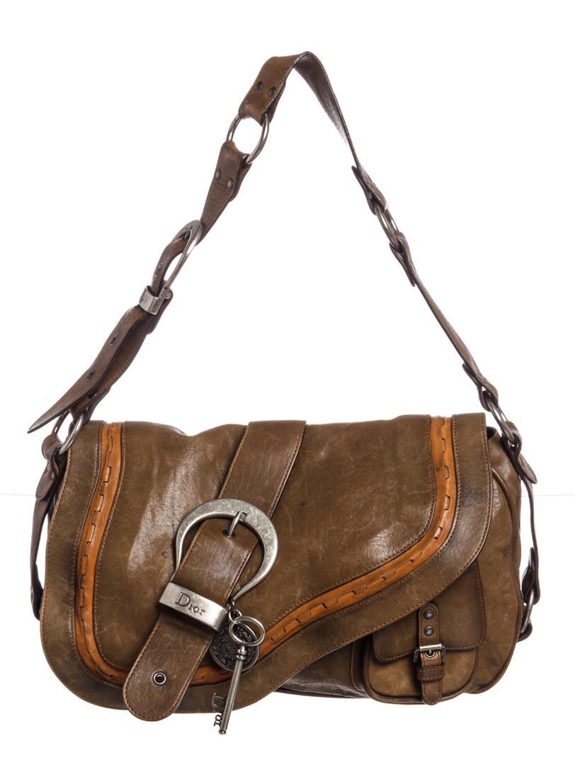 Christian Dior Olive Leather Gaucho Saddle Bag