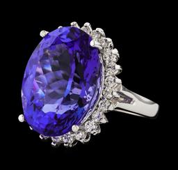 16.60 ctw Tanzanite and Diamond Ring - 14KT White Gold