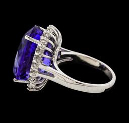 16.60 ctw Tanzanite and Diamond Ring - 14KT White Gold