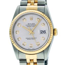 Rolex Mens 2 Tone 14K Silver Diamond 36MM Datejust Wriswatch