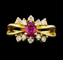 0.70 ctw Ruby and Diamond Ring - 14KT Yellow Gold