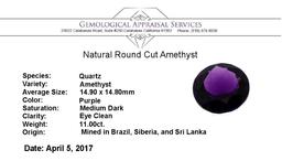 11.00 ct. Natural Round Cut Amethyst