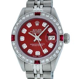 Rolex Ladies Stainless Steel Red Diamond & Ruby 26MM Datejust Wristwatch