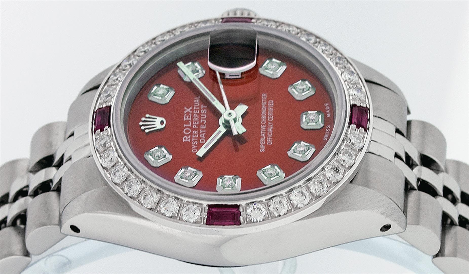 Rolex Ladies Stainless Steel Red Diamond & Ruby 26MM Datejust Wristwatch