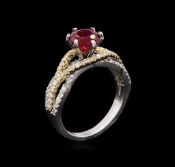 1.73 ctw Ruby and Diamond Ring - 14KT Two-Tone Gold