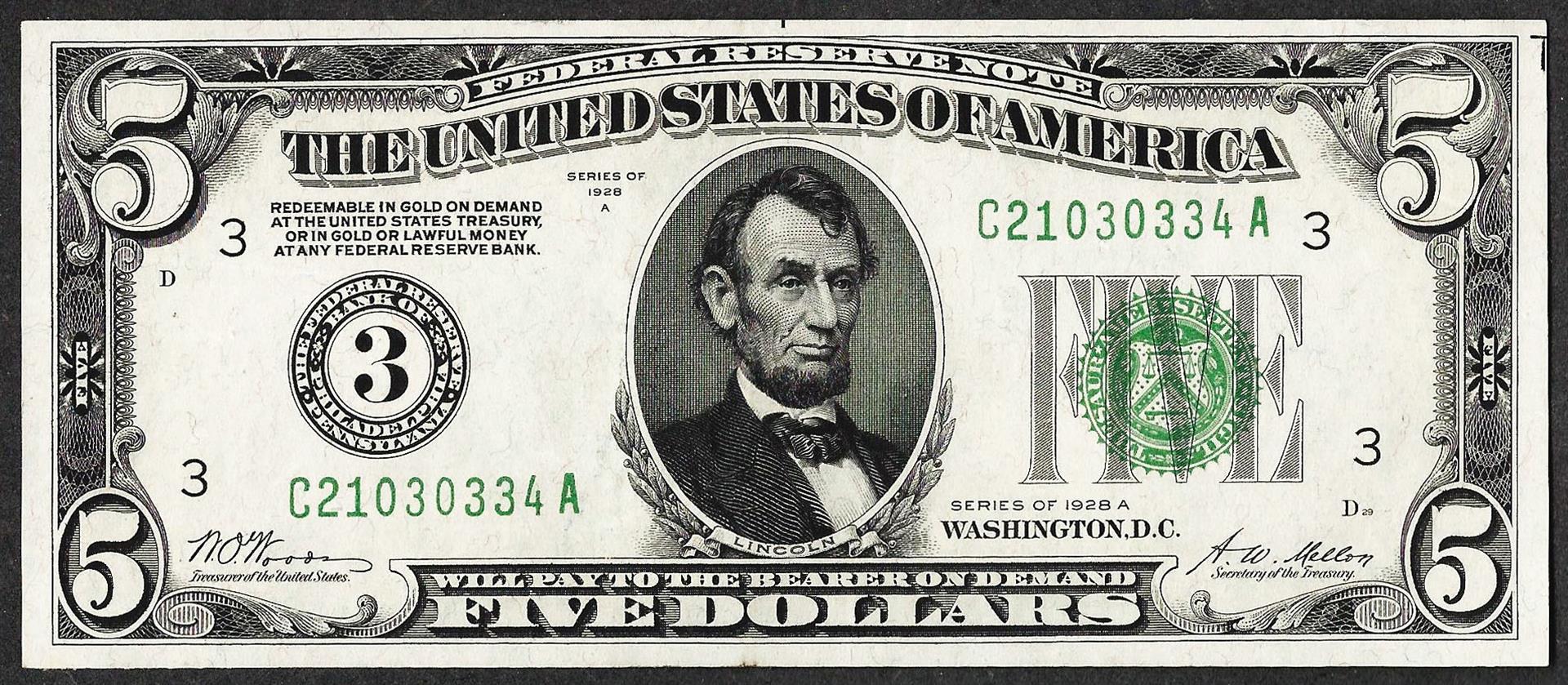 1928A $5 Federal Reserve Note Philadelphia