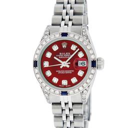 Rolex Ladies Stainless Steel Diamond Lugs & Sapphire Datejust Wristwatch