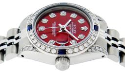 Rolex Ladies Stainless Steel Diamond Lugs & Sapphire Datejust Wristwatch