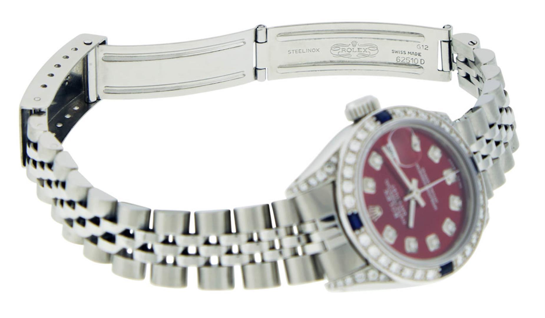 Rolex Ladies Stainless Steel Diamond Lugs & Sapphire Datejust Wristwatch