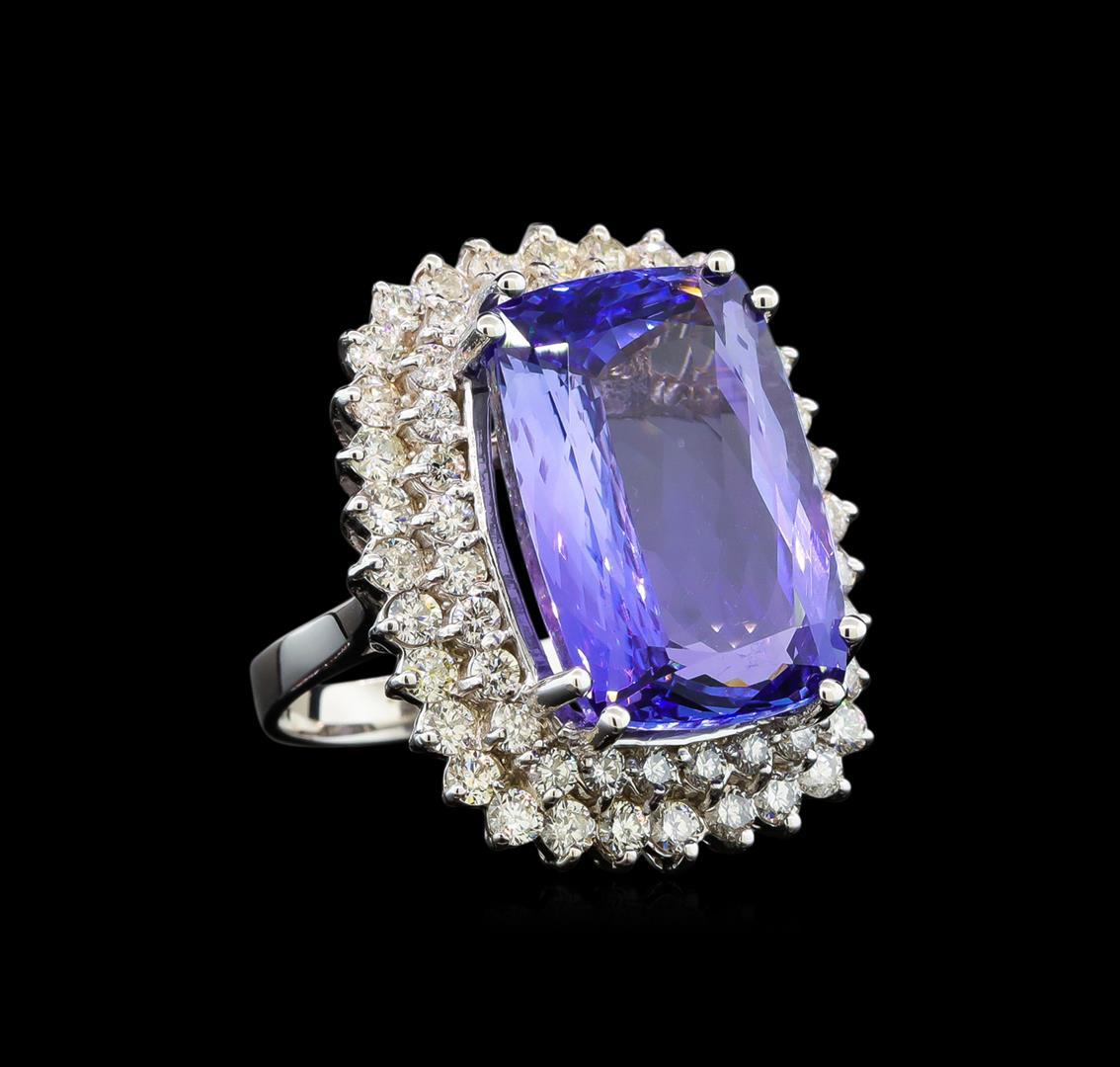 GIA Cert 21.48 ctw Tanzanite and Diamond Ring - 14KT White Gold