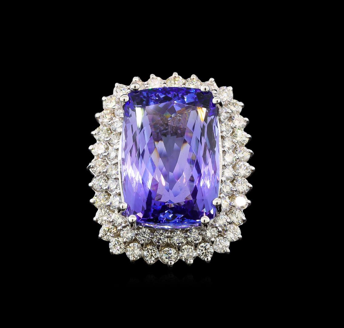 GIA Cert 21.48 ctw Tanzanite and Diamond Ring - 14KT White Gold