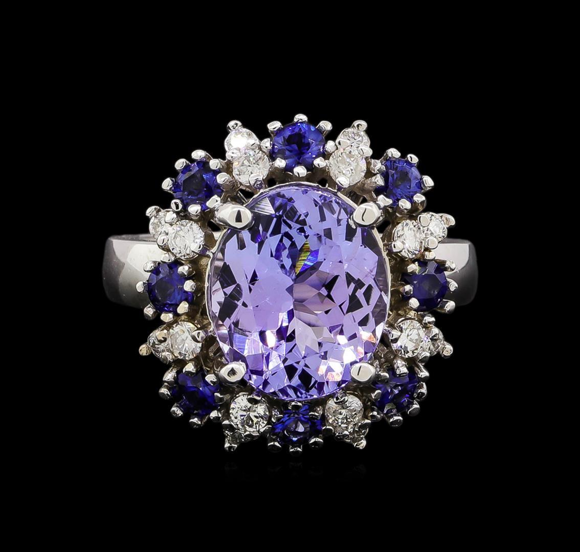 14KT White Gold 4.75 ctw Tanzanite, Sapphire and Diamond Ring