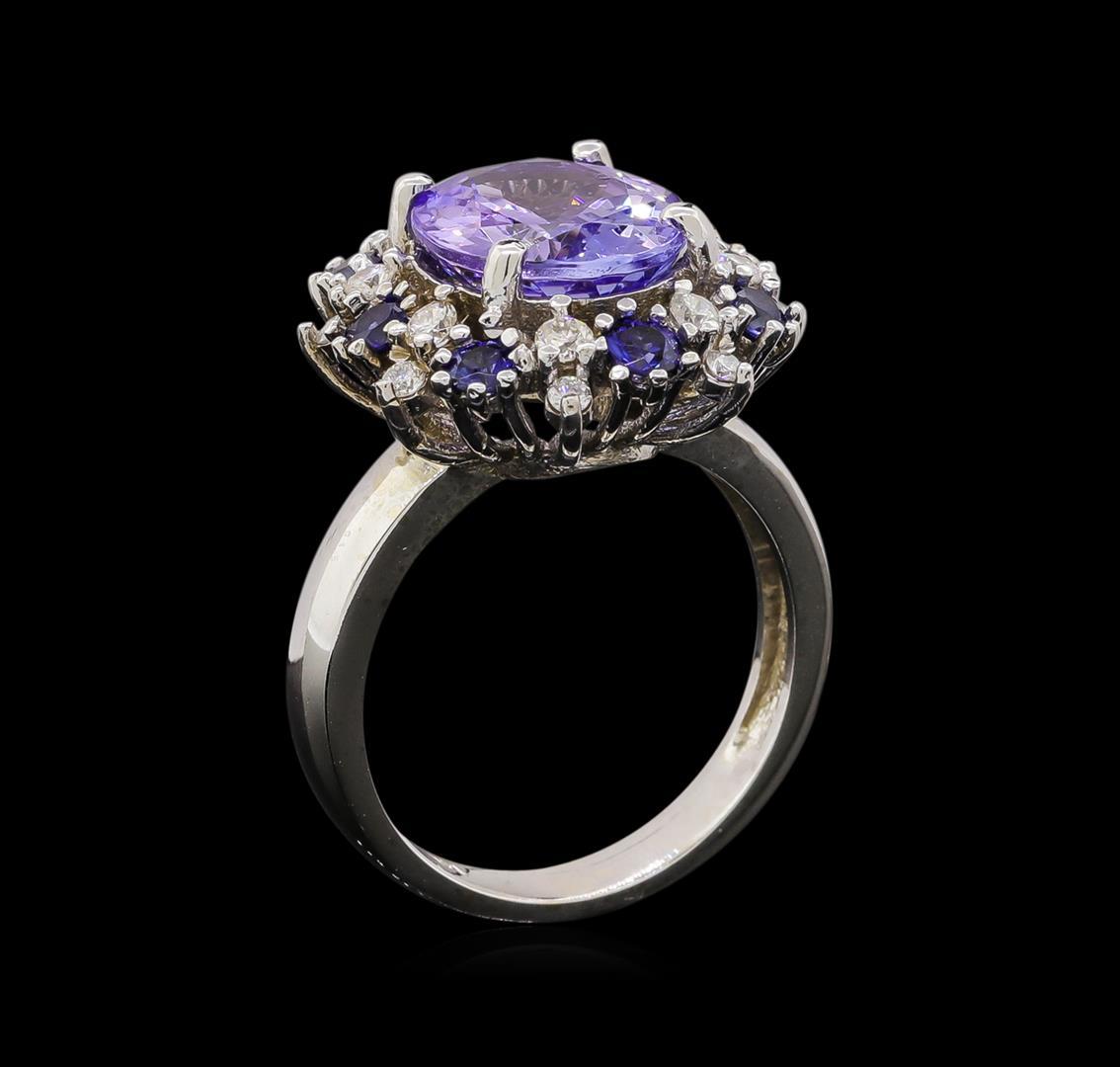 14KT White Gold 4.75 ctw Tanzanite, Sapphire and Diamond Ring