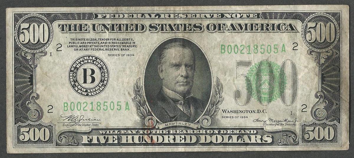 1934 $500 Federal Reserve Note New York