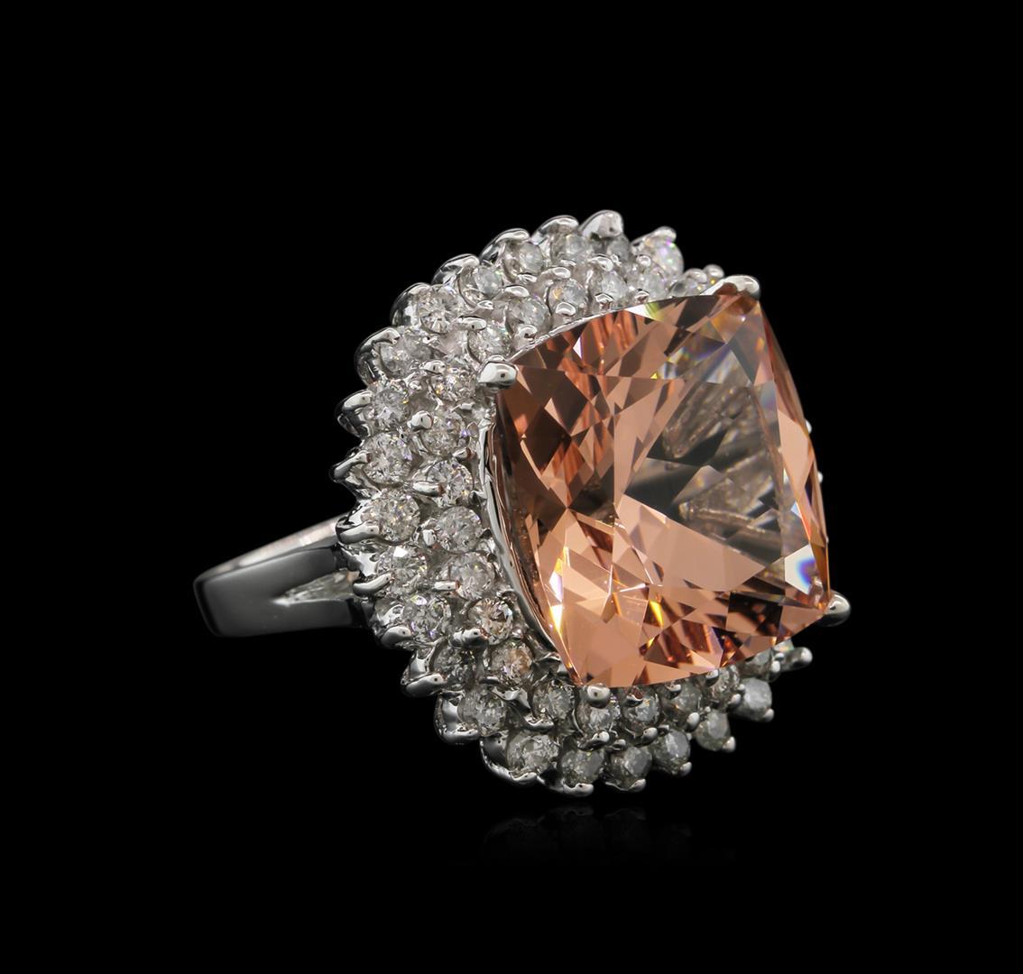 13.86 ctw Morganite and Diamond Ring - 14KT White Gold