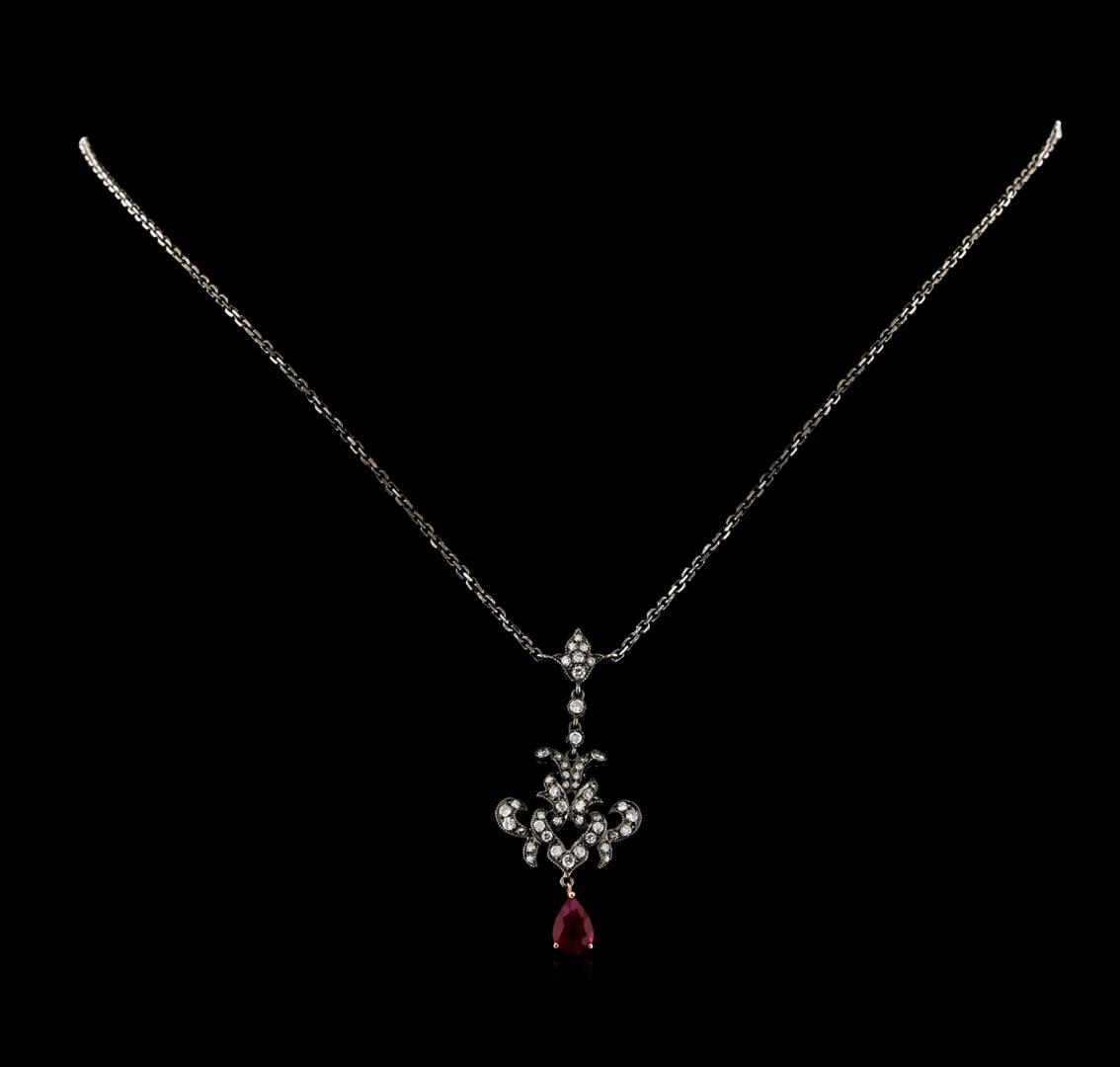 0.94 ctw Ruby and Diamond Necklace - 18KT Rose Gold