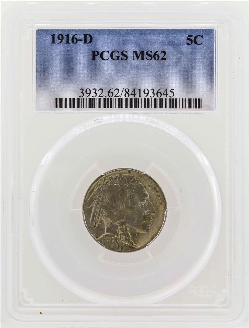 1916-D Buffalo Nickel Coin PCGS MS62