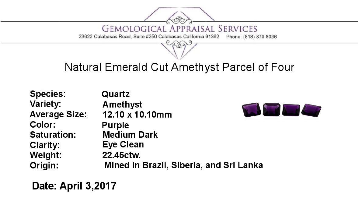 22.45 ctw. Natural Emerald Cut Amethyst Parcel of Four
