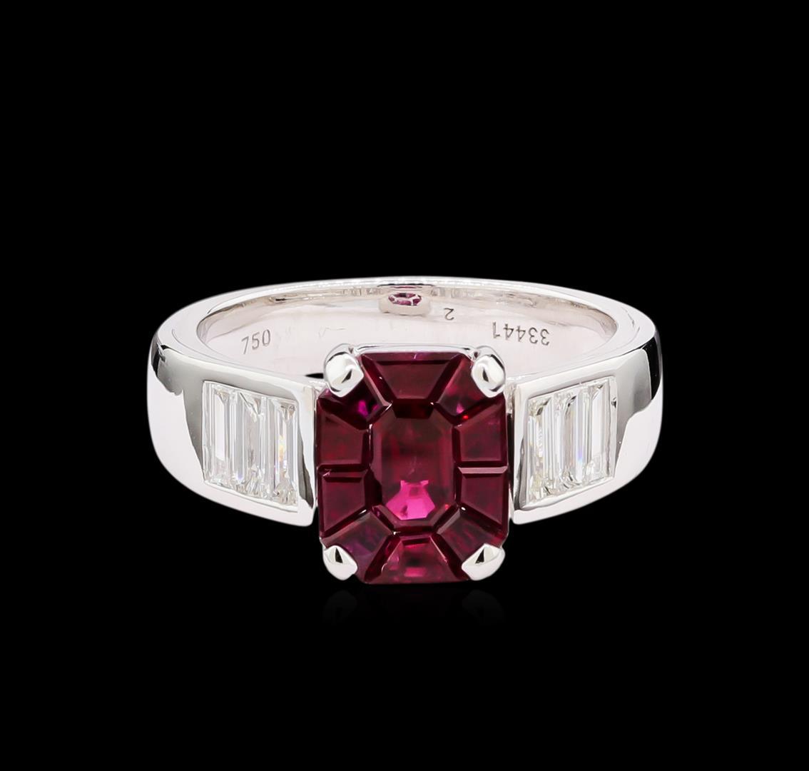 1.00 ctw Ruby and Diamond Ring - 18KT White Gold