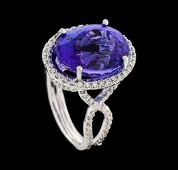 GIA Cert 14.65 ctw Tanzanite and Diamond Ring - 14KT White Gold