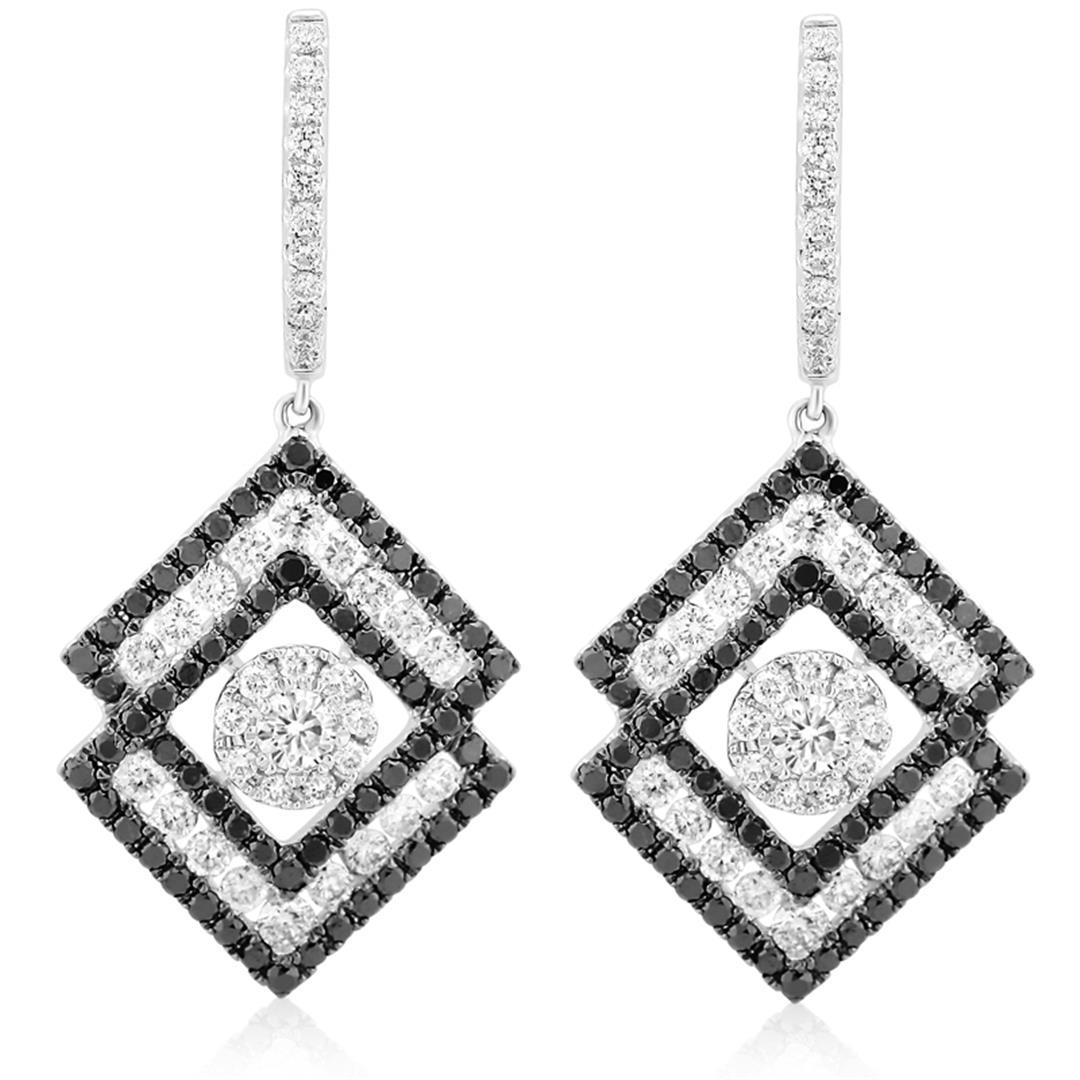 18k White Gold 2.25CTW Diamond and Black Diamonds Earrings, (VS1-VS2/G)